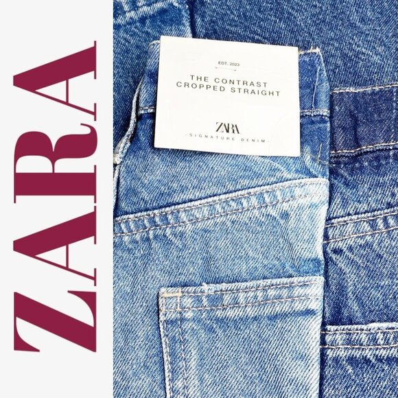NWT ZARA CONTRAST 2-TONE CROPPED STRAIGHT LEG MID RISE, SIZE 12 - Picture 11 of 16